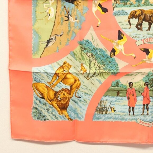 HERMES Carre 90 Scarf ""TANZANIE"" Silk Pink Auth - Picture 8 of 16